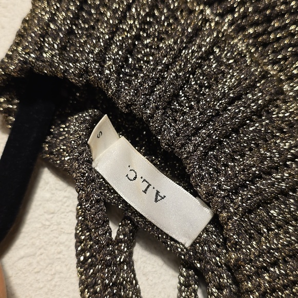 A.L.C. Sweater Jumper Womens Large Metallic Gold Lace Up Back Pullover Ribbed - Picture 6 of 8